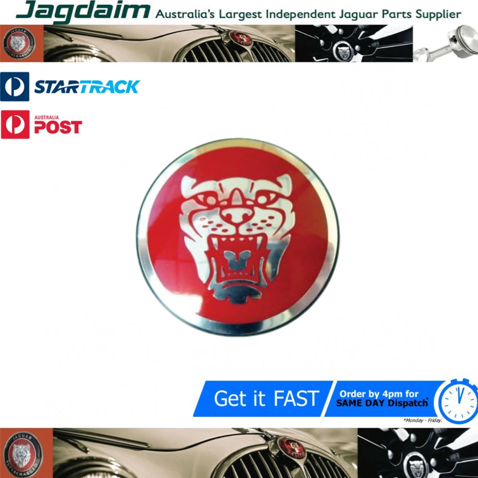57-273.png New Jaguar Silver / Red Alloy Wheel Badge C2N3759# - Image 1