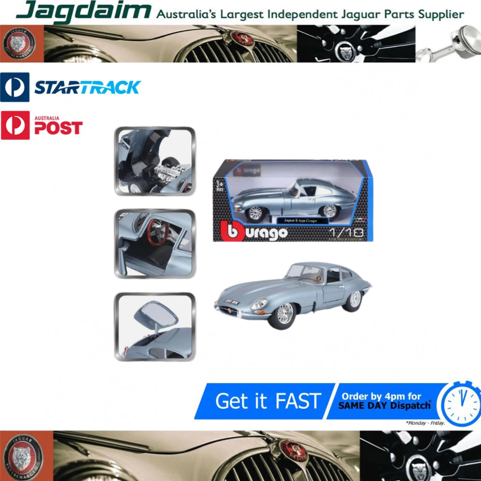 57-35.png New Jaguar E-Type FHC 1:18 Diecast Scale Model SBS8335 - Image 1