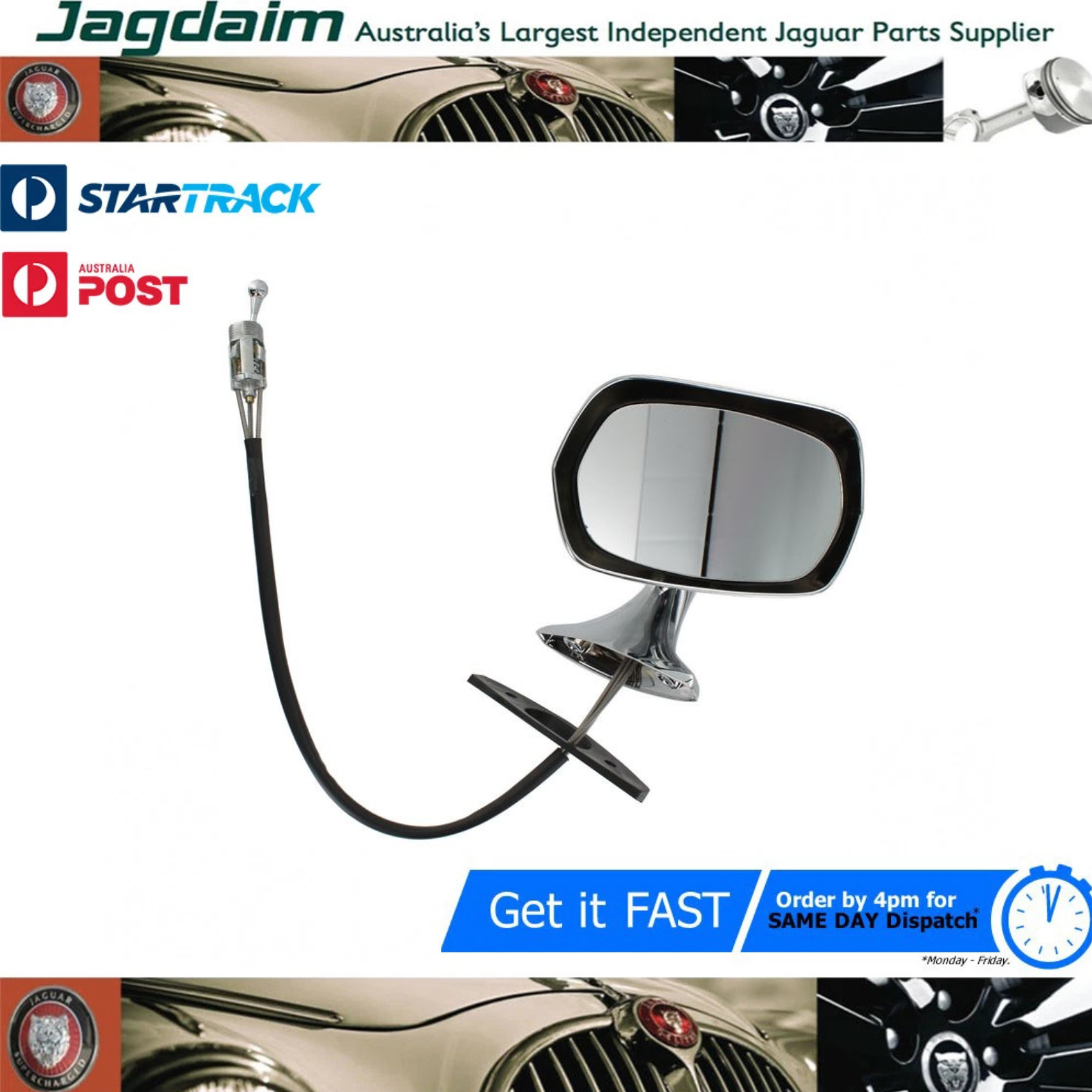 57-423.png New Jaguar Adjustable Mirror Assembly Chromed shell Style RH BD41463 - Image 1